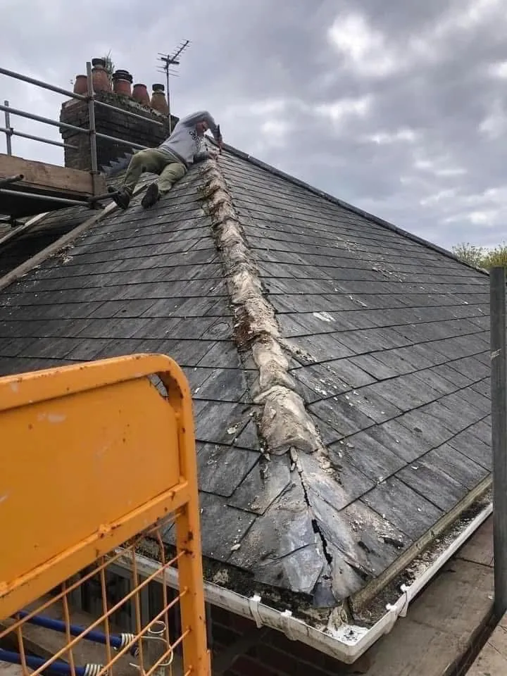Slate roof ridge and chimney repair in Hayle
